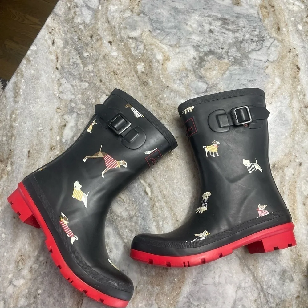 Joules Women's Molly Welly Wellington Mid Dog Print Boots Size 6